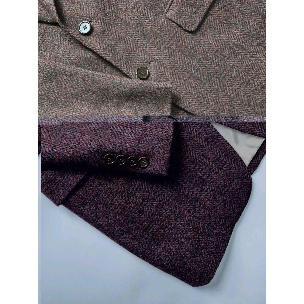 Oxonian Vintage Mens Herringbone Tweed Sports Coat 39L Mauve 2 Button P601